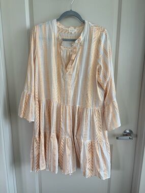 Peach & White Tiered V-Neck Mini Dress by Rails